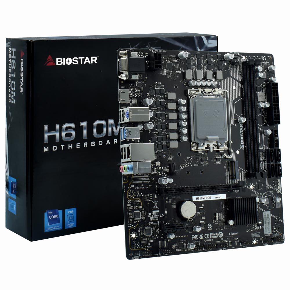 PC Components/ MotherBoard/ LGA 1700/ Biostar Mainboard,INTEL H610, Socket 1700, uATX, GbE LAN, DDR5