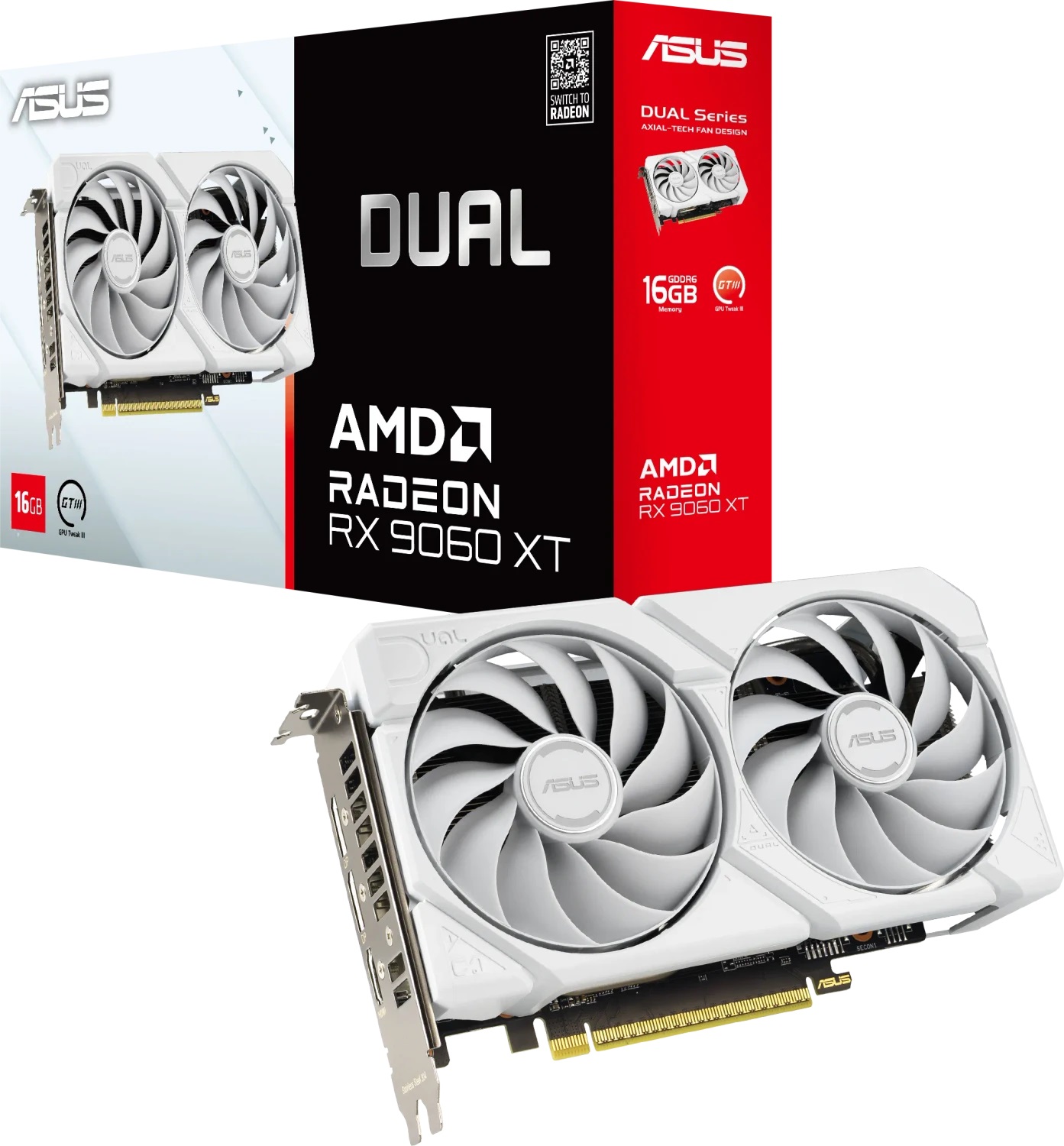 PC Components/ Video Adapter/ PCI Express 12GB/ ASUS DUAL-RX9060XT-16G-WHITE//RX9060XT,HDMI,DP*2,16G,D6