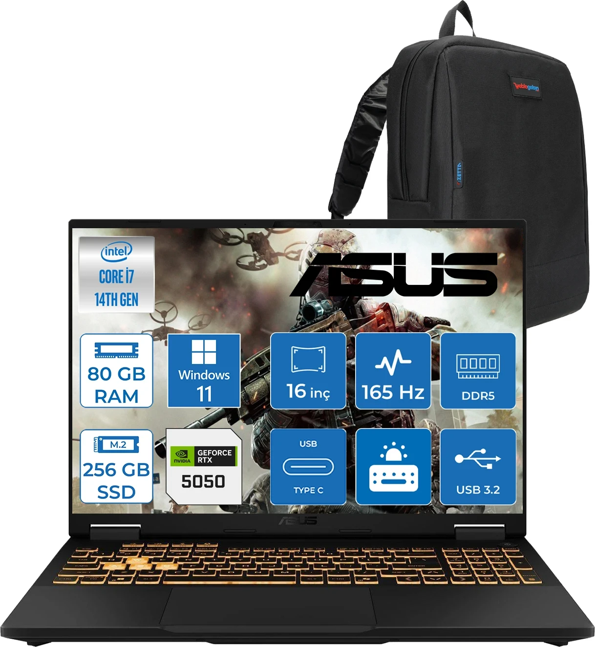 Notebook/ Asustek/ ASUS TUF Gaming F16 16'' FHD+ 165Hz I7-14650HX 32GB 1TB RTX 5050 Jaeger Gray