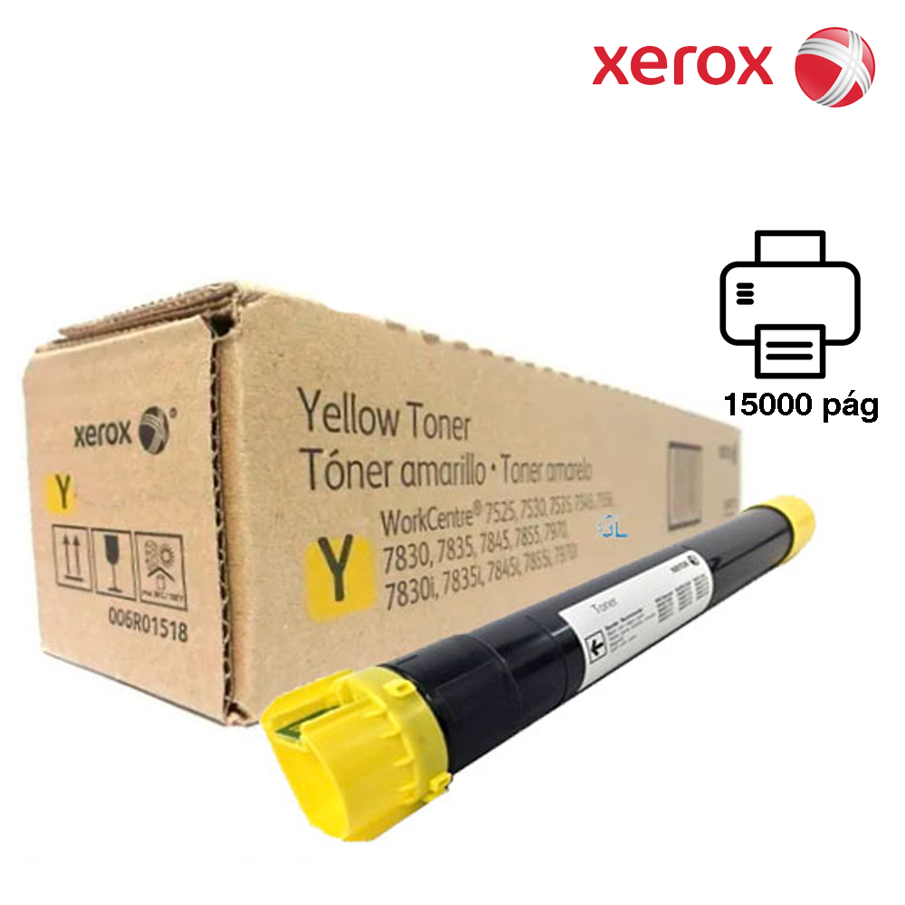 Cartridge/ Xerox Original/ Xerox 006R01518 Toner Cartridge Yellow For WC7500/7800/7970 Series 7525/7530/7535/7545/7556, 7830/7835/7845/7855, 7970 (15000 Pages)