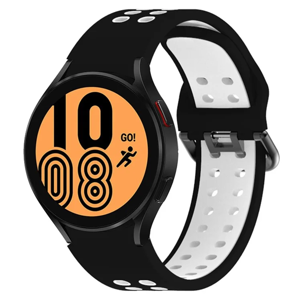 Smart Watch Band/ For Samsung Galaxy Watch 5 40mm / 44mm  /  5 Pro 45mm Dual-Color Watch Band Replacement Watch Strap 20mm Silicone Watchband with Dual-Hole Buckle - Bl