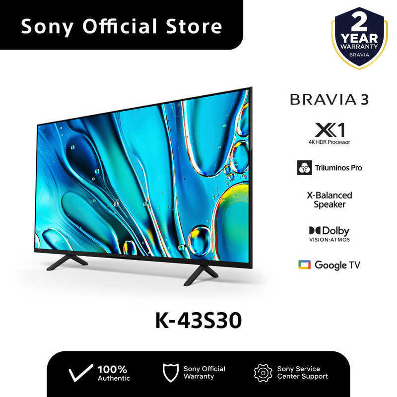 TV/ LED/ Sony/ TV 43"(109cm)/ Sony Bravia K-43S30  LED BRAVIA 3 | 4K HDR Processor X1™ | 4K Ultra HD | High Dynamic Range (HDR) | Smart TV (Google TV)