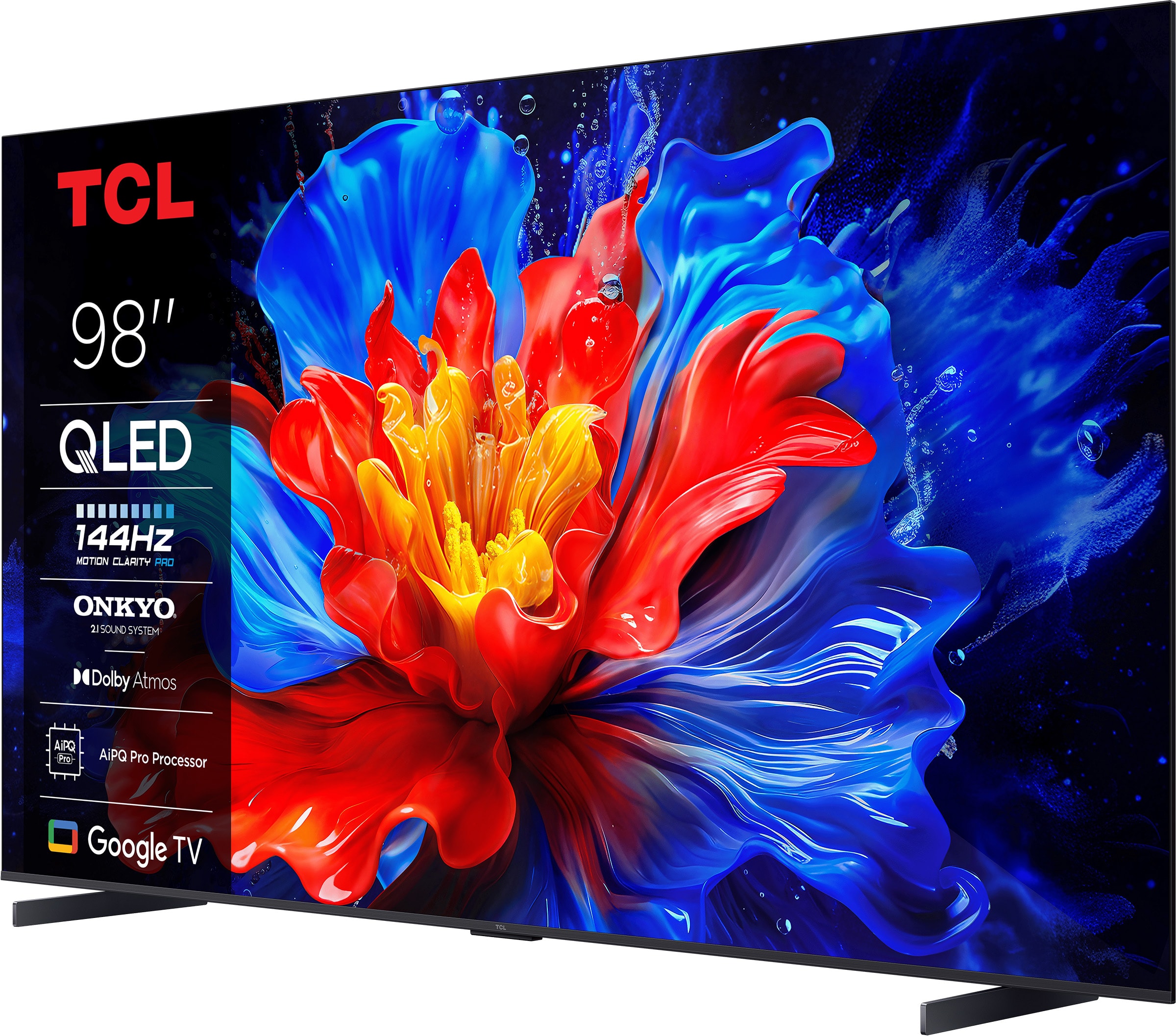 TV/ QLED/ TCL/ QLED TV 98"(249cm)/ 98P8K 4K  Google TV 120Hz(VRR 144Hz/DLG244Hz) HDR10+ 2.1CH 2x10W+15W  BT5.2 Wi-Fi 2.4+5GHz DVB-T/T2/C/S/S2 2x15W Airplay2 600x500