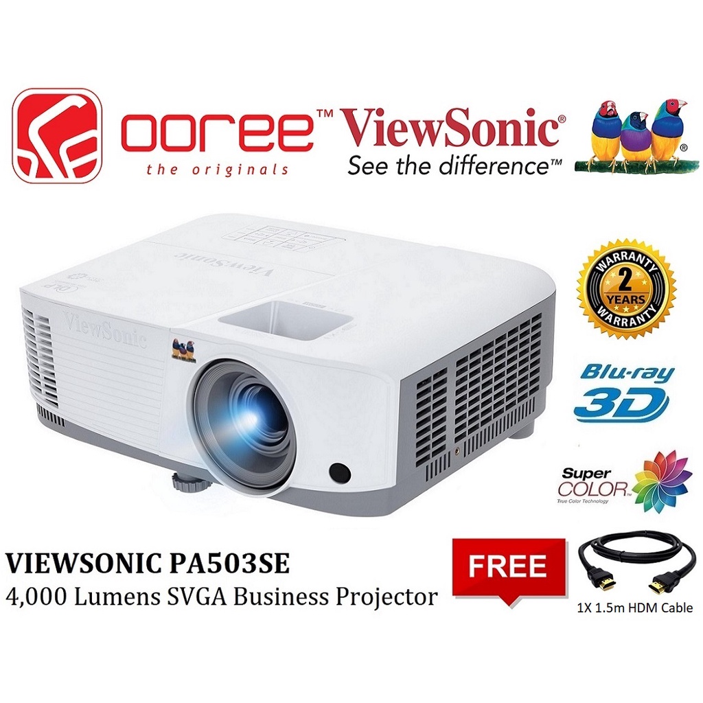 Projector/ ViewSonic/ PA503SE SVGA 800x600 4000 ANSI Lmn; CR 22000:1; Lamp: 5000h/eco 15000h; 20"-300"; Zoom:1.1x; 27dB; VGA IN:2;HDMI:1; Spk. 2W