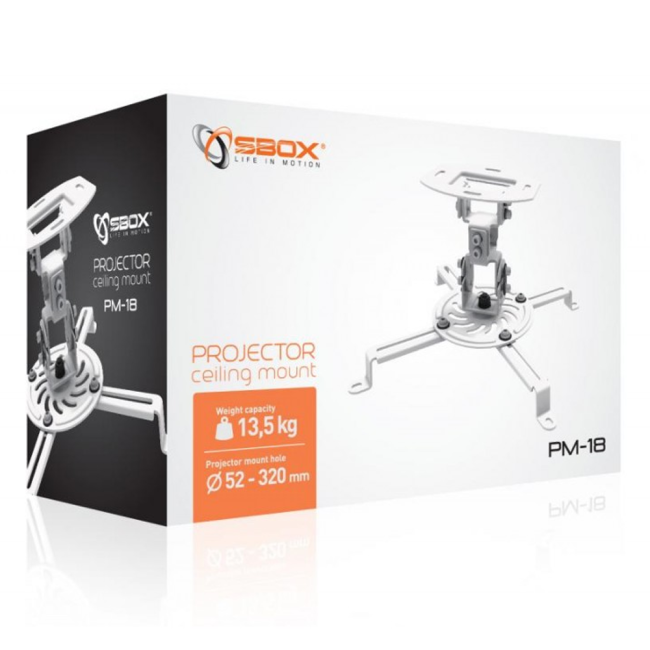 Projector/ Beamer Mounting/ CEILING MOUNT FOR PROJECTOR SBOX PM-18  Mounting: from 54 to 320 mm,Height: 150 mm,Tilt: -15° to +15°,Swivel: -15° to +15°,Rotation: 360°