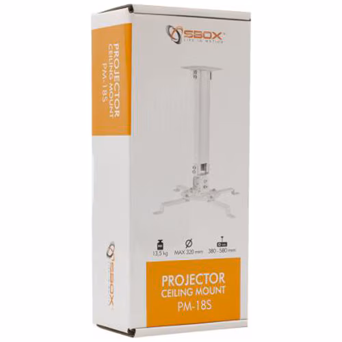Projector/ Beamer Mounting/ CEILING MOUNT FOR PROJECTOR SBOX PM-18S Weight capacity: up to 13,5 kg ,Mounting: from 54 to 320 mm,Height: 380-580 mm,Tilt: -15° to +15°,Swivel: -15°