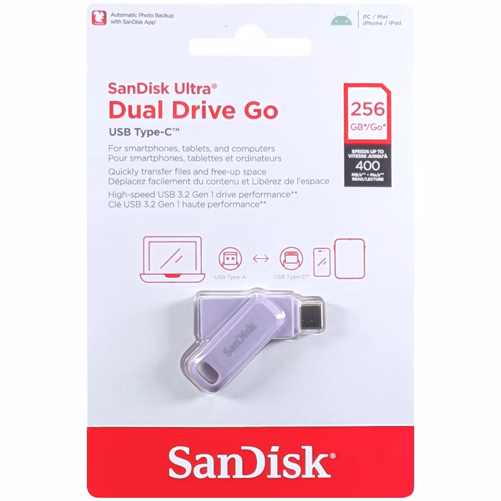 USB Flash Drive/ 256GB/ SanDisk Ultra Dual Drive Go USB Type-C™ - 256GB (Lavender)