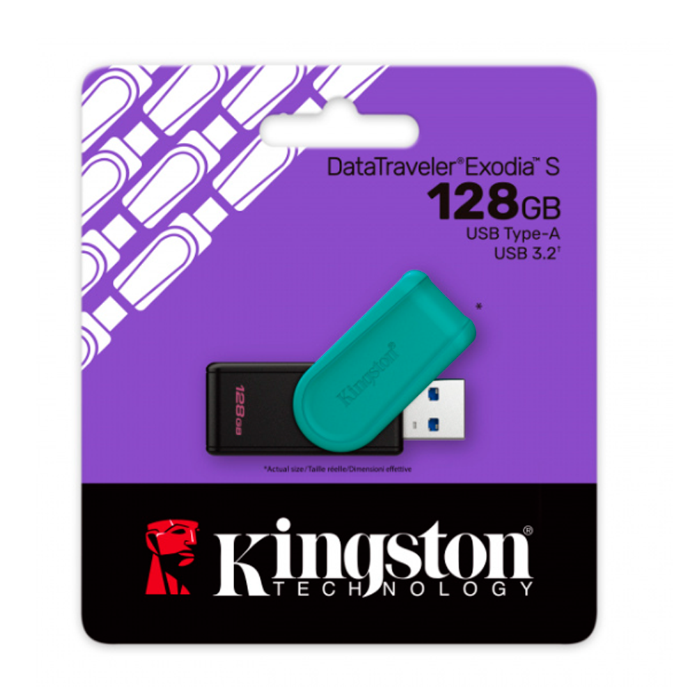 USB Flash Drive/ 128GB/ Kingston DataTraveler Exodia S USB Flash Drive - 128GB - USB 3.2 Gen 1 - USB Type A - Black/Turquoise