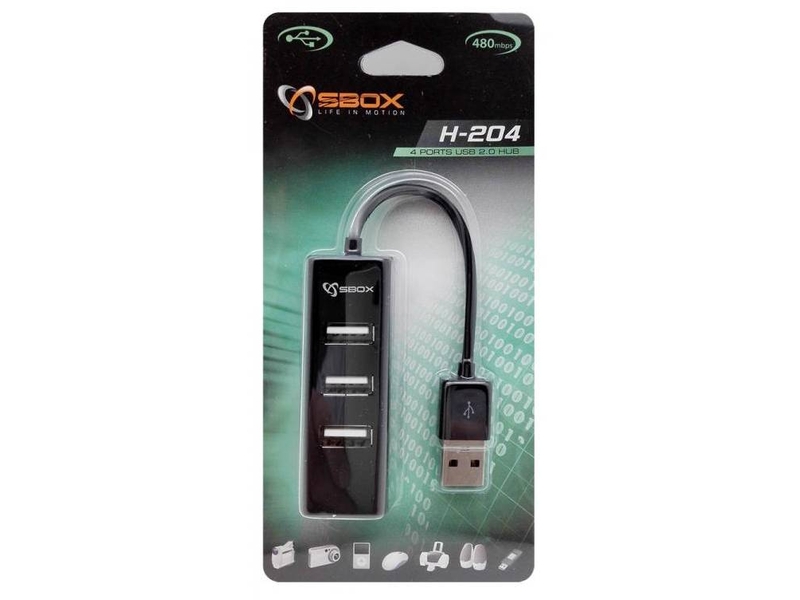 USB HUB SBOX H-204 BLACK / USB-2.0 4 PORT