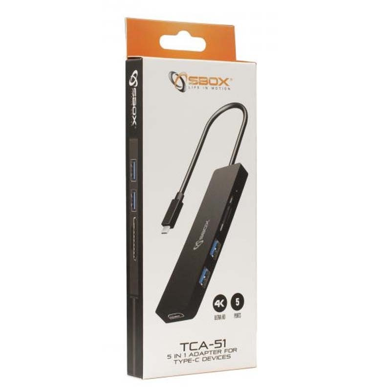 ADAPTER SBOX USB TYPE-C->HDMI/USB-3.0/SD+TF - 5u1 - TCA-51