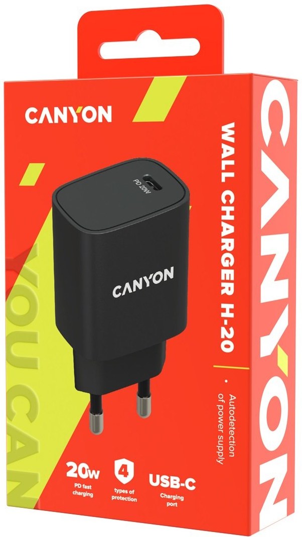 Wall Charger/ Type- C / Canyon 20W PD Wall Charge USB-C (CNE-CHA20B02) - Black