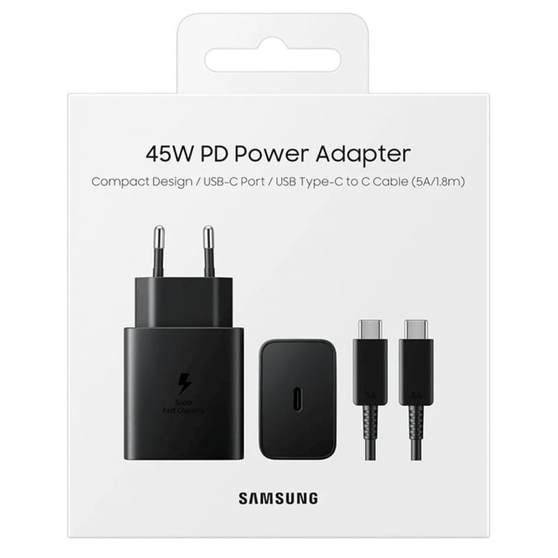 Wall Charger/ Type-C / Samsung 45W Compact Power Adapter (with C to C Cable) Black (EP-T4511XBEGRU)