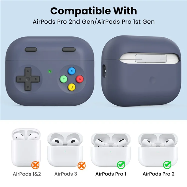 Mobile Accessory Other/ AHASTYLE PT-DD04 For Apple AirPods Pro 2 Game Console Design Split Silicone Protective Cover Earphone Case - Midnight Blue