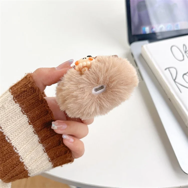 Mobile Accessory Other/ For Apple AirPods 2nd gen. Little Ghost Skull Earphone Case Soft Fluff Earbud Cover with Ring Buckle - Khaki