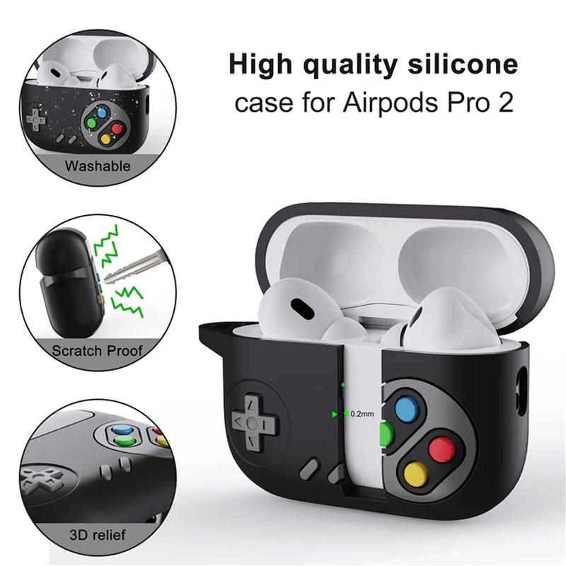 Mobile Accessory Other/ for Apple AirPods Pro (Gen 2) (USB-C) / AirPods Pro 2 , Game Console Design Earbuds Anti-drop Cover with Ring Buckle - Grey