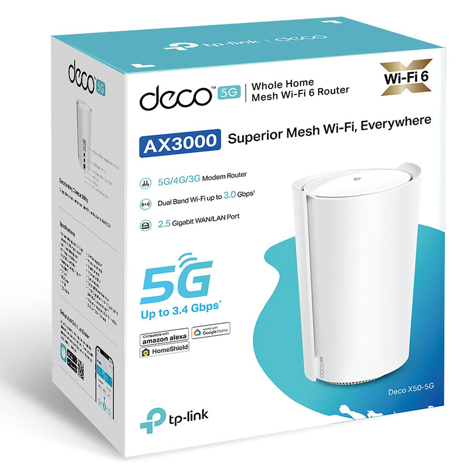 Network Active/ Router/ TP-Link/ TP-link Deco X50-5G(1-pack) 5G AX3000 Whole Home Mesh Wi-Fi 6 Gateway