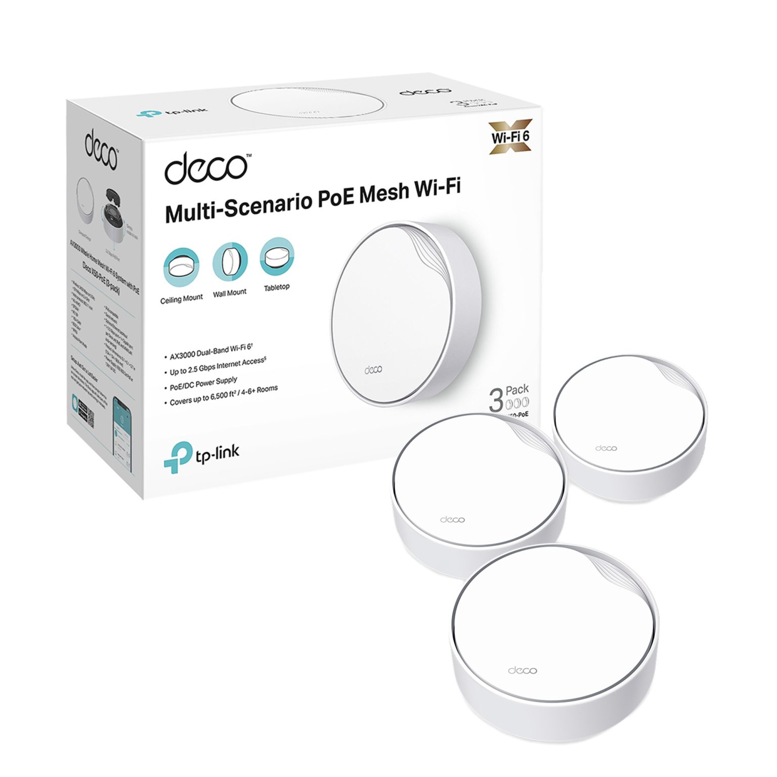 Network Active/ Router/ TP-Link/ TP-link Deco X50-PoE(3-pack) AX3000 Whole Home Mesh Wi-Fi 6 System with PoE