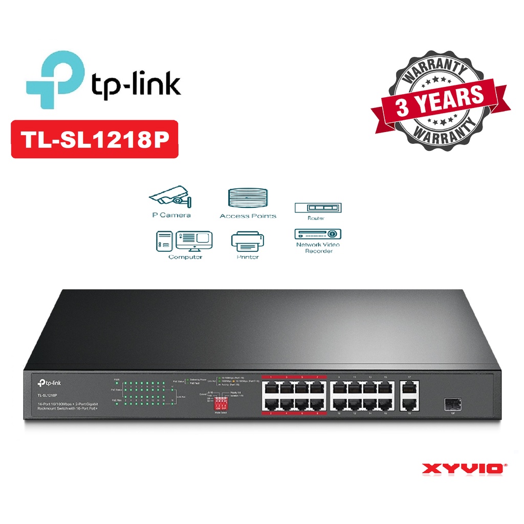 Network Active/ Switch/ TP-link TL-SL1218P 16-Port 10/100 Mbps + 2-Port Gigabit Rackmount Switch with 16-Port PoE+