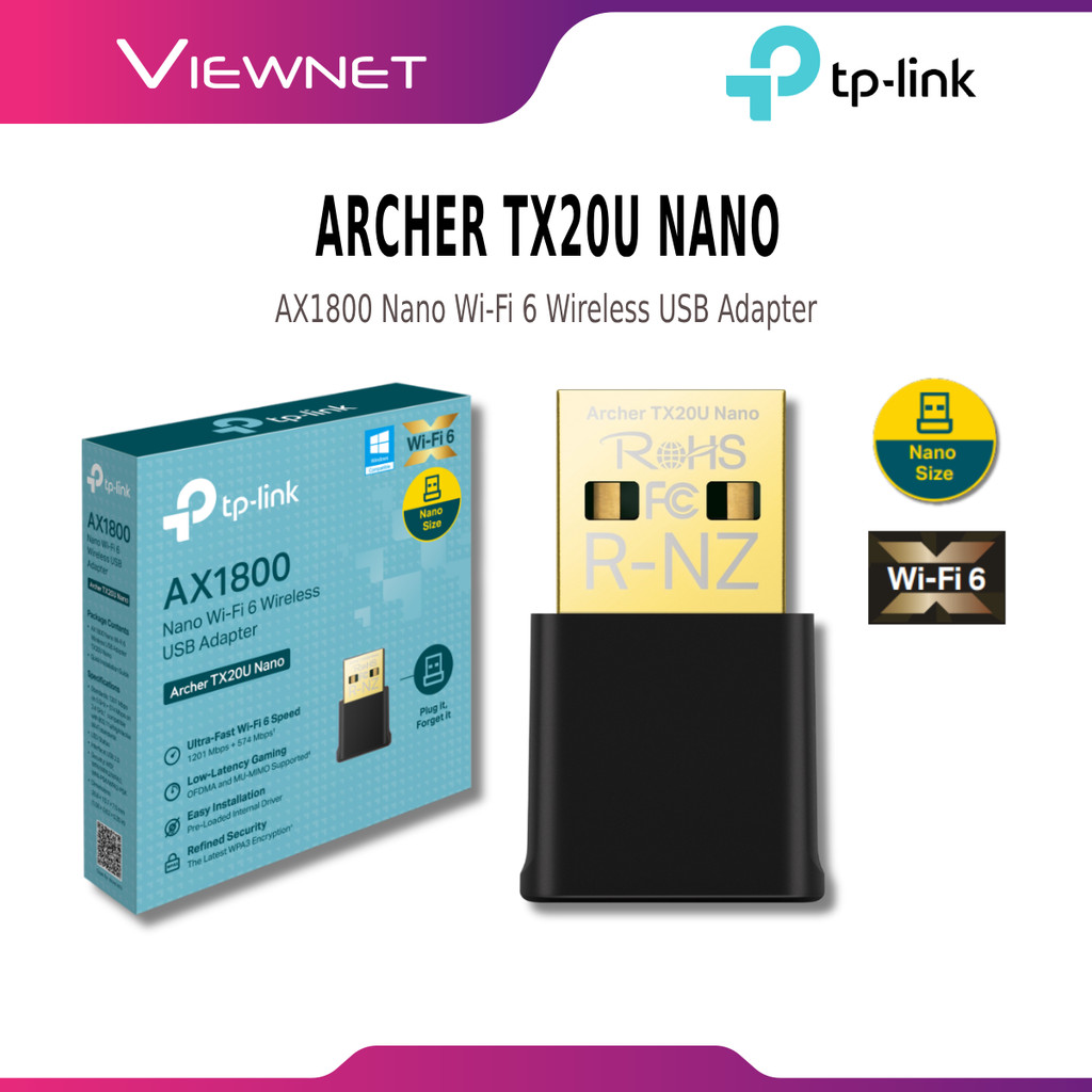 Network Active/ USB Wireless Adapter/ TP-LINK ARCHER TX20U NANO AX1800 Nano Wi-Fi 6 Wireless USB Adapter