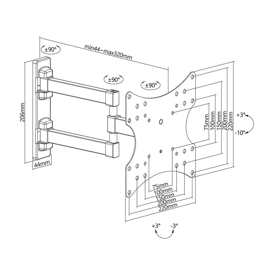 TV Accessories/ Wall Brakets/ Stell Extensible adjustable mount for TV 23" - 42" Max. loading: 20 kg SHO 4540