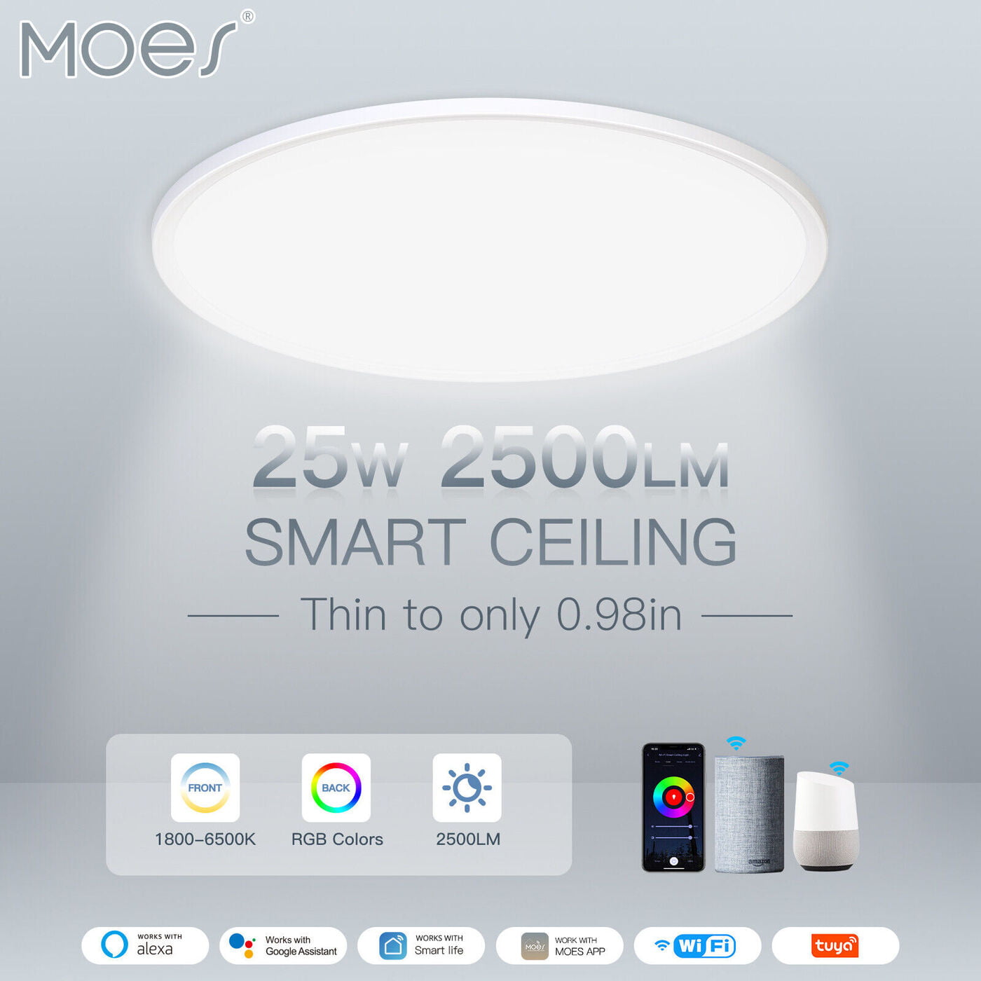 Moes  ჭერის ჭკვიანი სანათი LED, RGB   WCL-TD25-RCW-Y-WH- MS