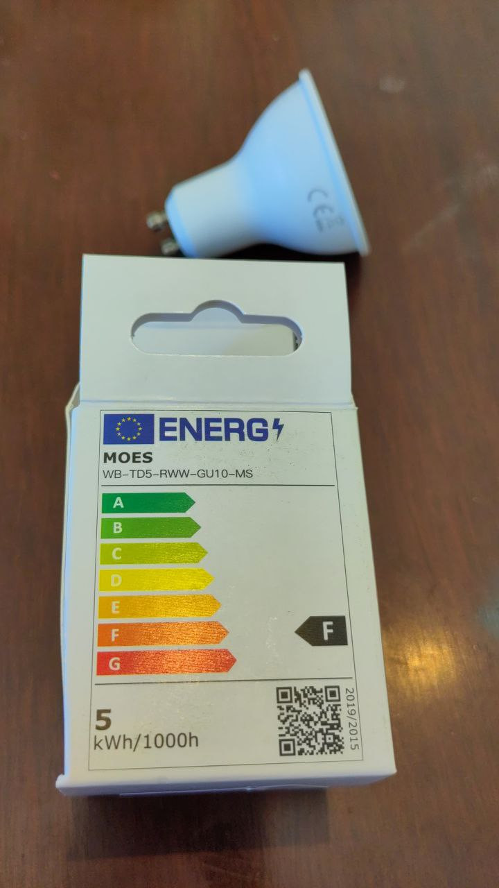 Moes WB-TD5-RWW-GU10-MS Wi-Fi E27 ტიპის ჭკვიანი LED ნათურა დიმირებით და RGB განათებით 5 ვატი, 806 ლუმენი