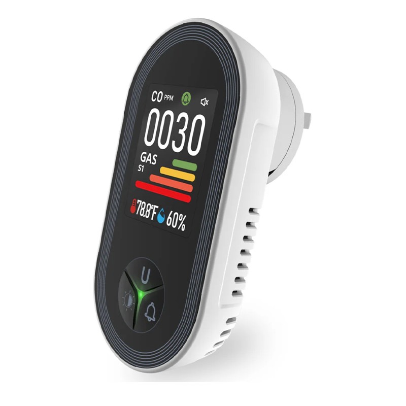 Moes Carbon Monoxide & Natural Gas Detector Plug in, 4 in 1 Temperature Humidity Sensor Built-in Alarm Sound Warning