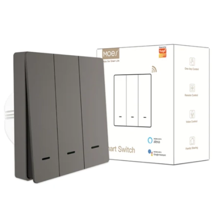 Star Feather Series WiFi Smart Switch Push Button With Neutral Wire Light Scene 2in1 Switch EU Version 3 Gang Grey