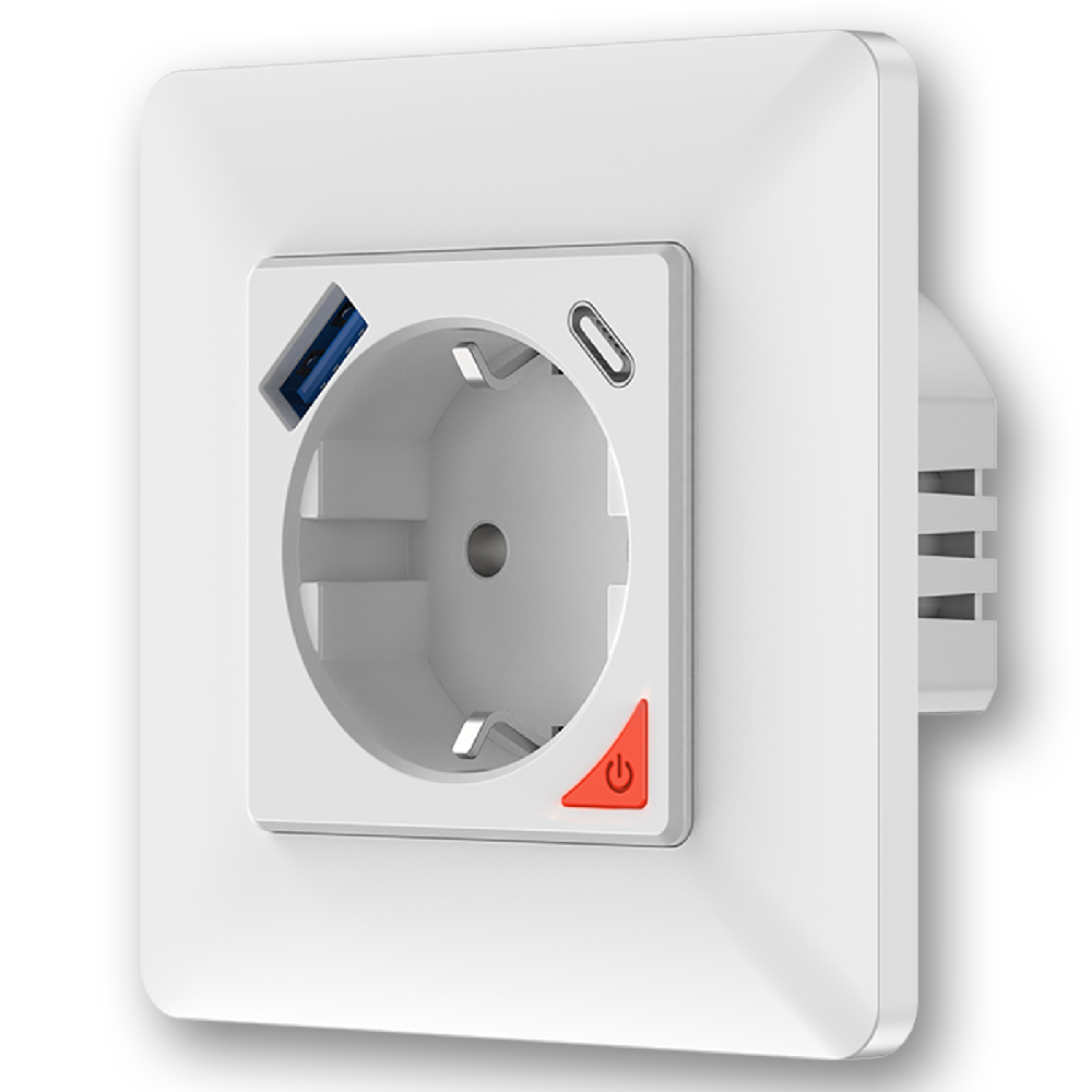 Moes WK-Y-EU-1U1C-WH-EN Wi-fi ჭკვიანი როზეტი სწრაფი დამტენი Type C და USB პორტით თეთრი