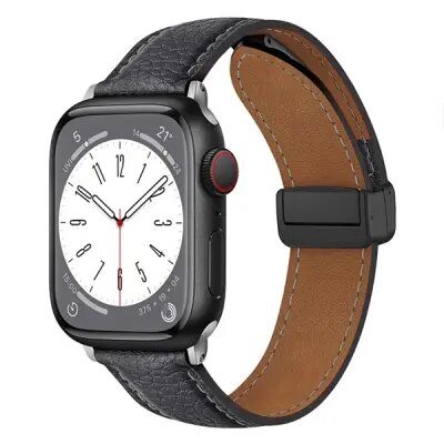 Mobile and Smartphones/ ZTE/ For Apple Watch 10 46mm / Ultra 2 / Ultra 49mm / 9 8 7 45mm / SE (2023) SE (2022) SE 6 5 4 44mm / 3 2 1 42mm Litchi Texture Leather Strap - Grey