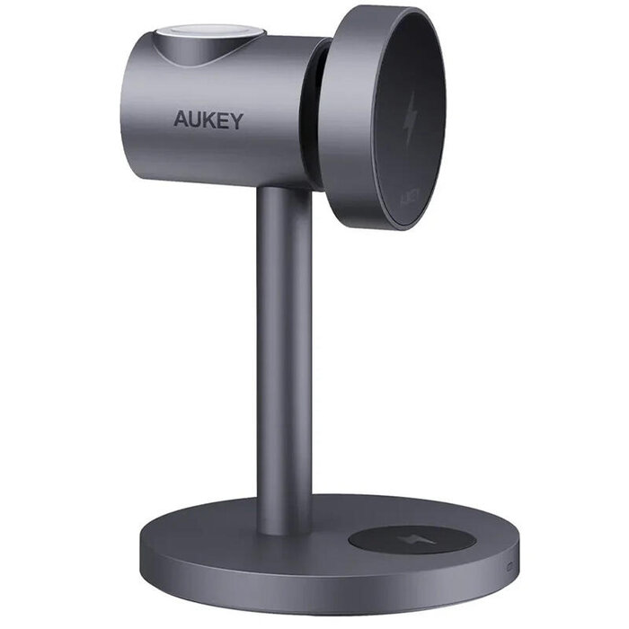 AUKEY LC-MC311 3-in-1 desktop magnetic wireless charger (gun color) QI2.0 version with C-C1.5M+30W European standard charging plug