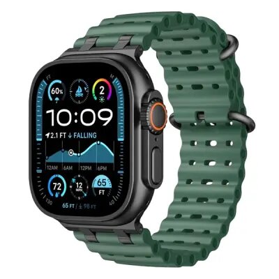Ocean Watch Strap for Apple Watch Series 10 Ultra 9 8 7 SE 6 5 4 3 2 1 46mm 49mm 45mm 44mm 42mm Silicone Band - Green+Black Buckle
