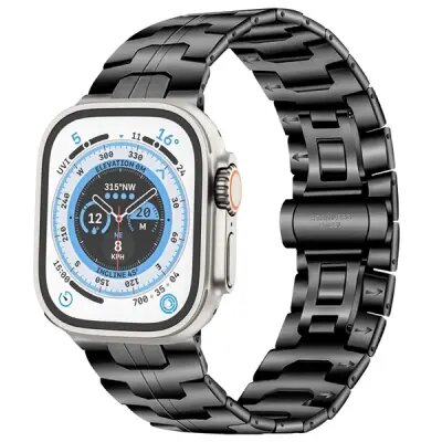 Watch Strap for Apple Watch 10 46mm / Ultra 2 / Ultra 49mm / 9 8 7 45mm / SE (2023) SE (2022) SE 6 5 4 44mm / 3 2 1 42mm Stainless Steel Band - Black