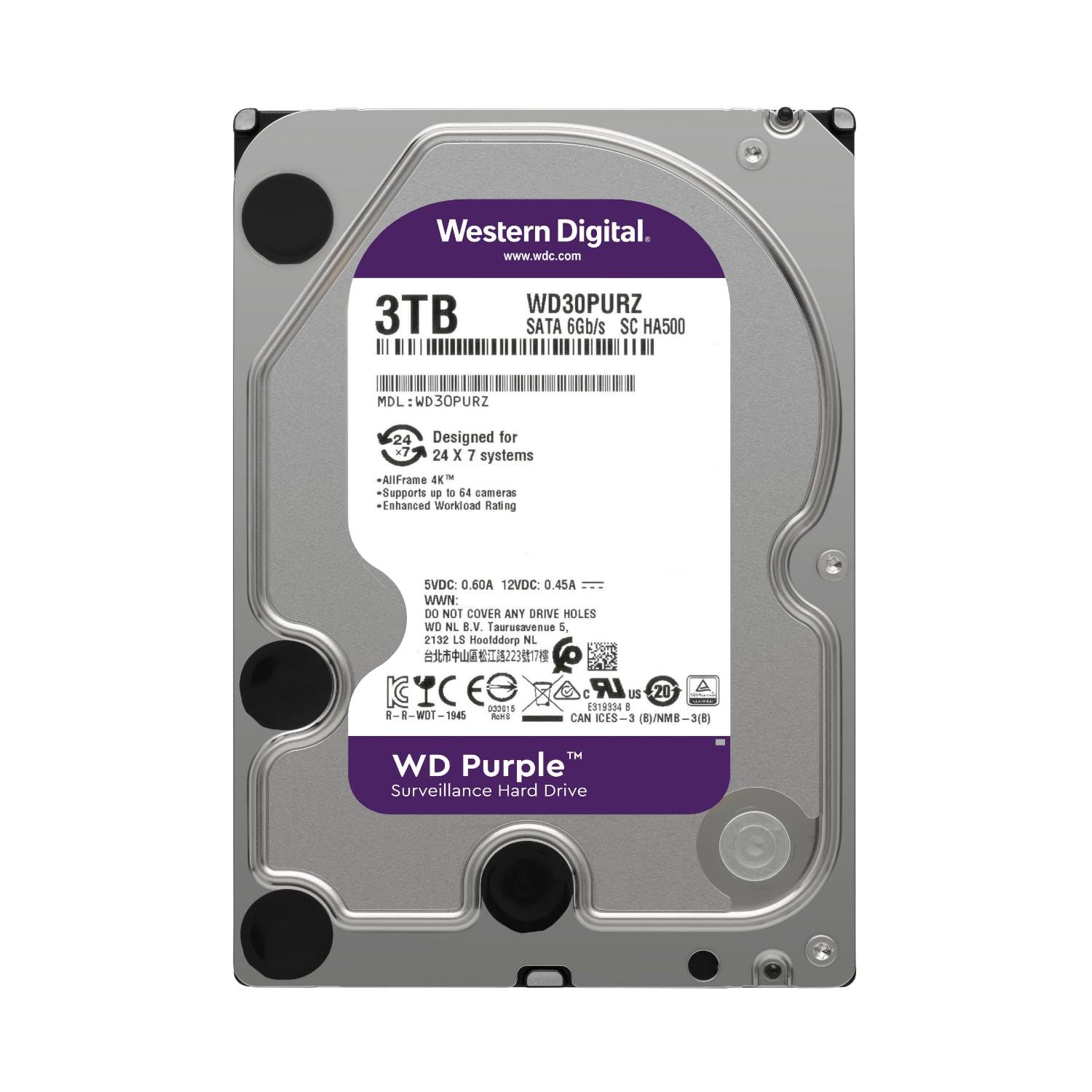 მყარი დისკი, Western Digital, 3TB, HDD,WD32PURU-64,C4CY0,3TB,3.5'',SATA3,WD